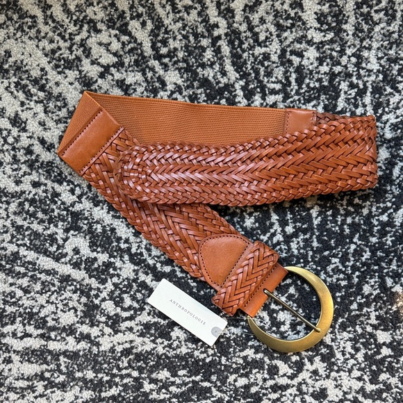 Anthropologie Accessories - NWT Anthropologie Brown Woven Belt with Gold Buckle